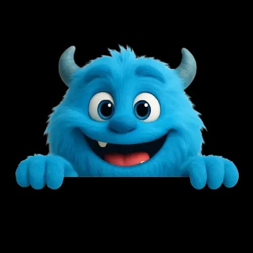 HomeBlu character hanging playfully from the card edge