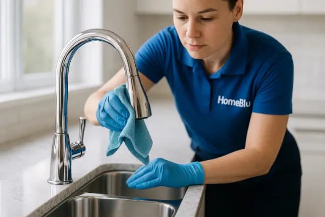 Detail cleaning work on fixtures and corners